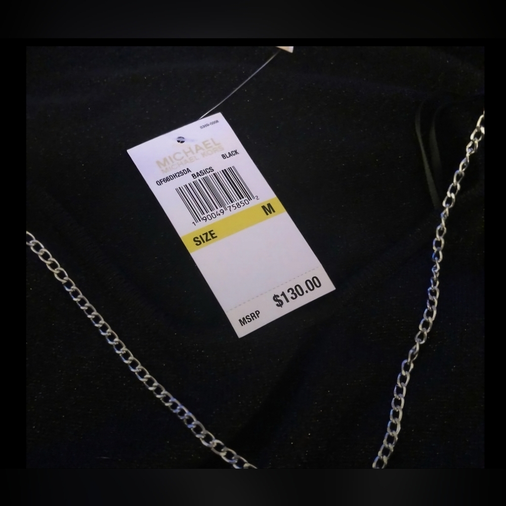 NWOT! MICHAEL KORS BLACK SPARKLE TOP WITH ACCESSORY - Picture 9 of 10